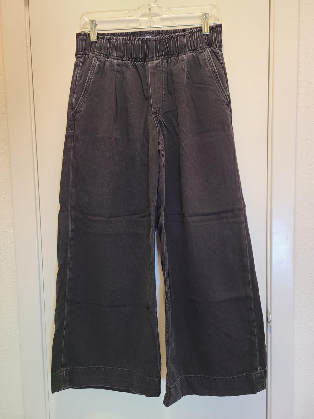 GAP Washed Black Pull-On Wide-Leg Utility Denim Pants Small Petite